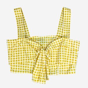 Zara Crop Top Womens Medium Gingham Bow Boho Prairie 90s Festival Stretch